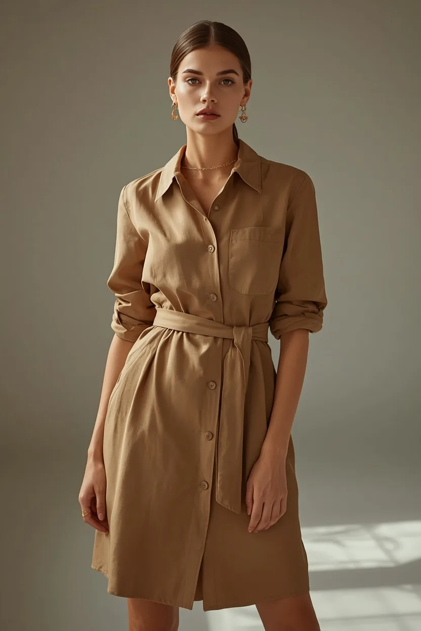 Vestido Camisero Camel