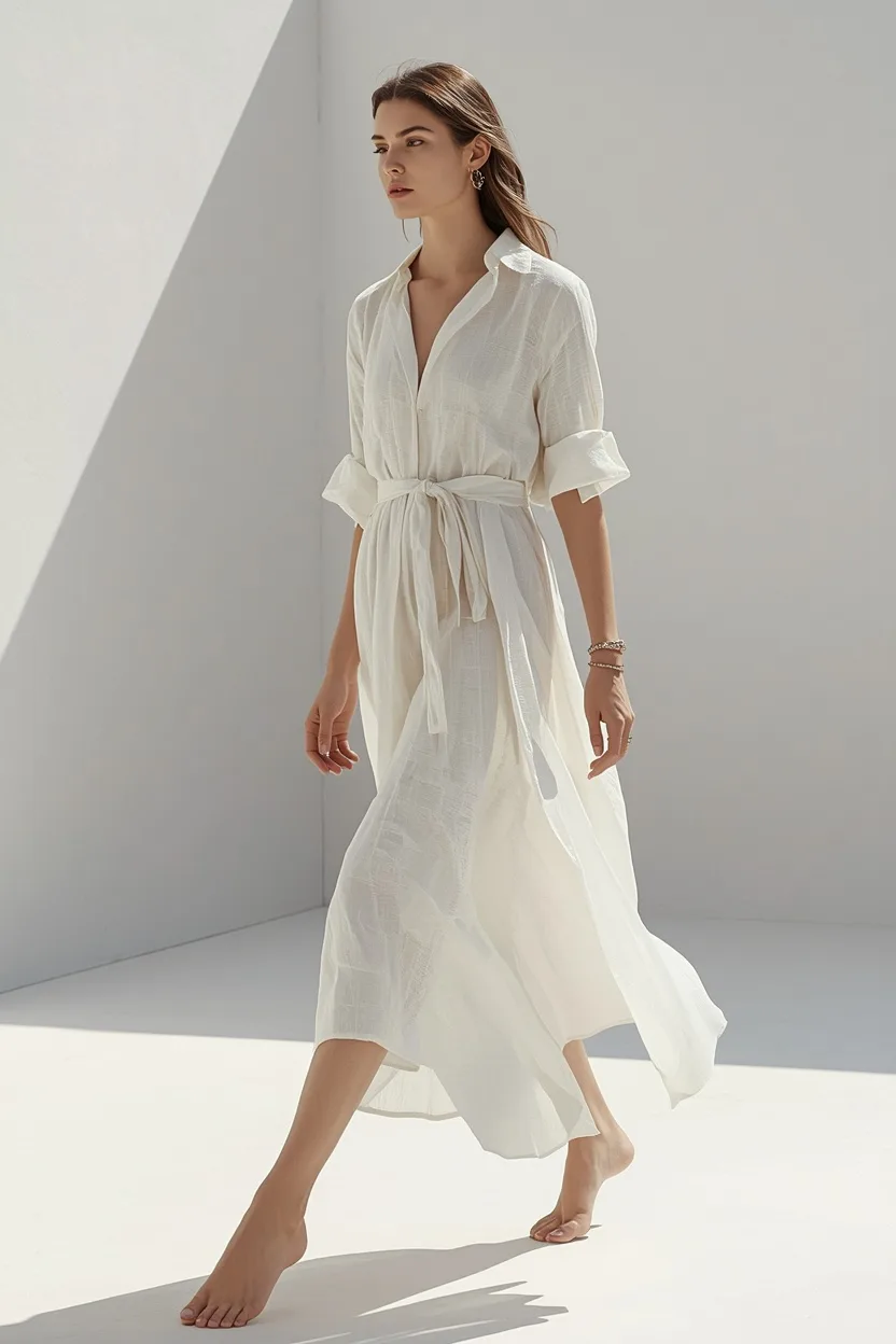 Vestido Lino Blanco Roto