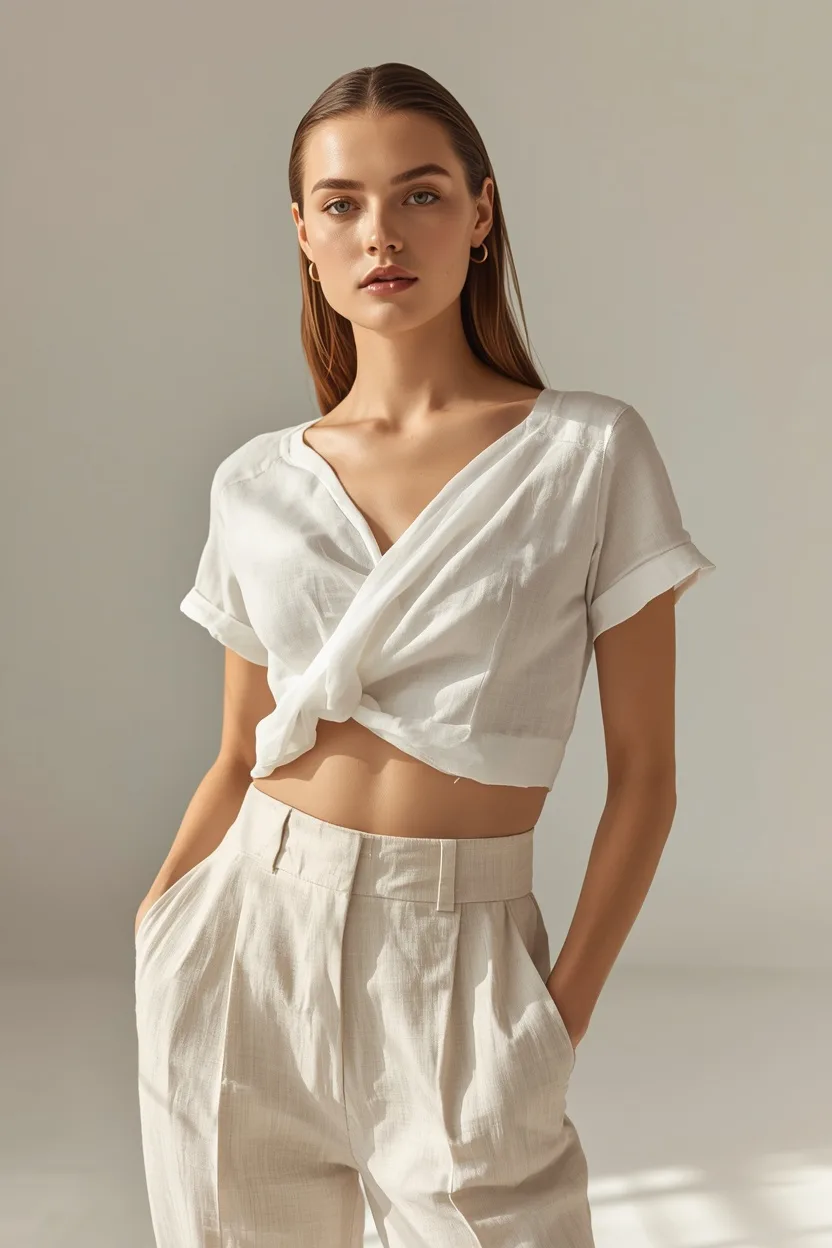 Top Cropped Lino Beige